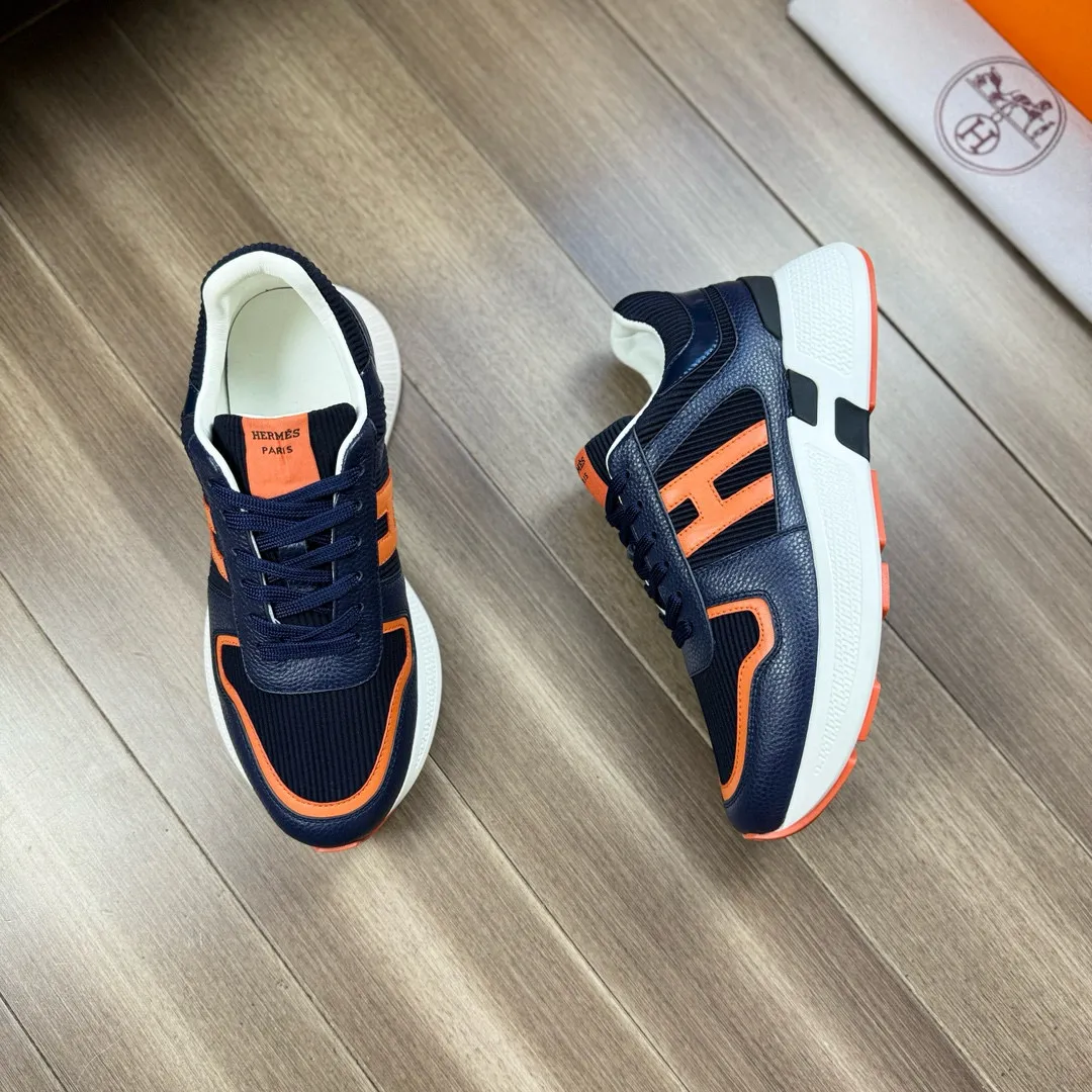 [HERMES] Hermès men's shoes 💰520💰 - High-end quality original order - Upper: 🔝 tumbled calfskin, high mercerized striped fabric, sewn brand H totem - Lining: water-dyed cowhide - Outsole: ultra-light T men's shoes 💰U foam rubber; two-color molded outsole - Super high quality control, fine workmanship: highlighted (high-end, luxury, grade) -Size :38-44, (45, customized)